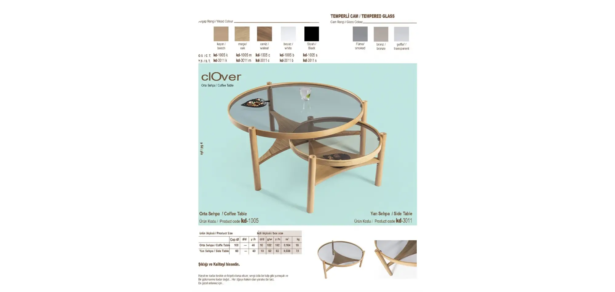 Clover Orta ve Yan Sehpa 2li Set