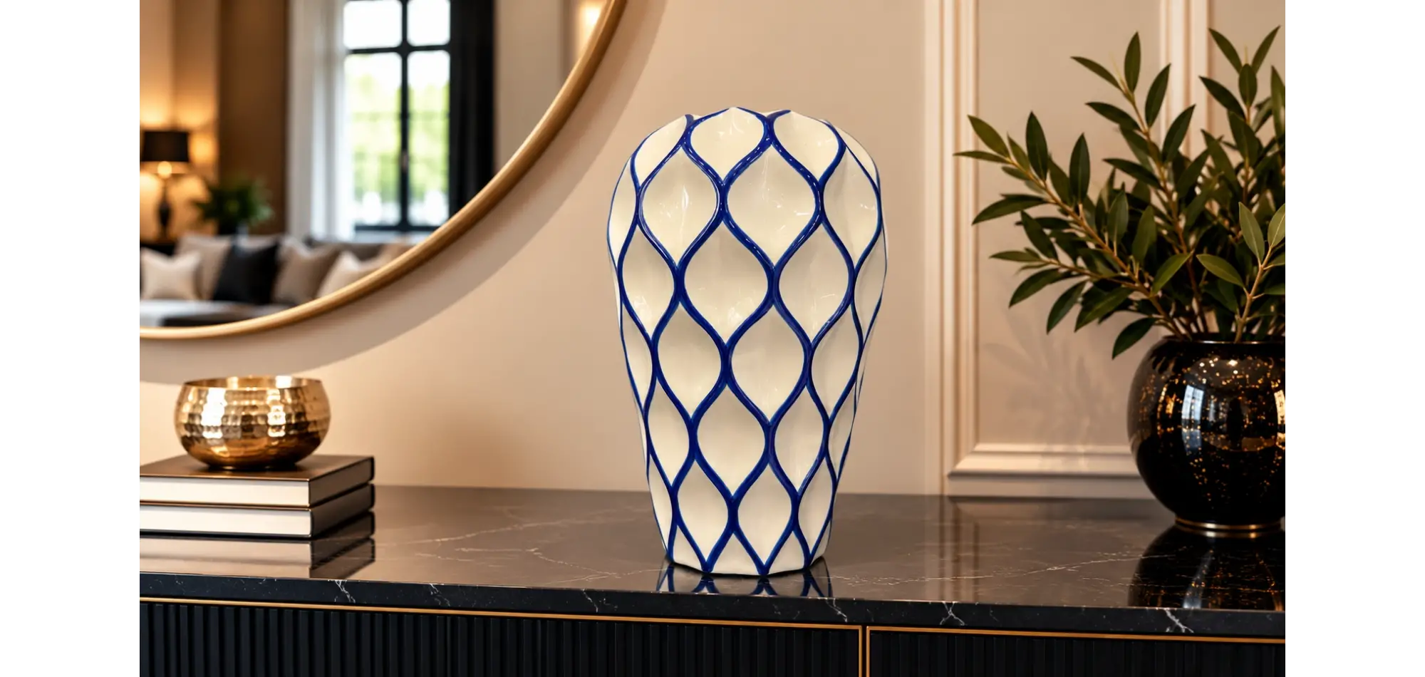 Geometrik Kabartma Cobalt Blue Vazo
