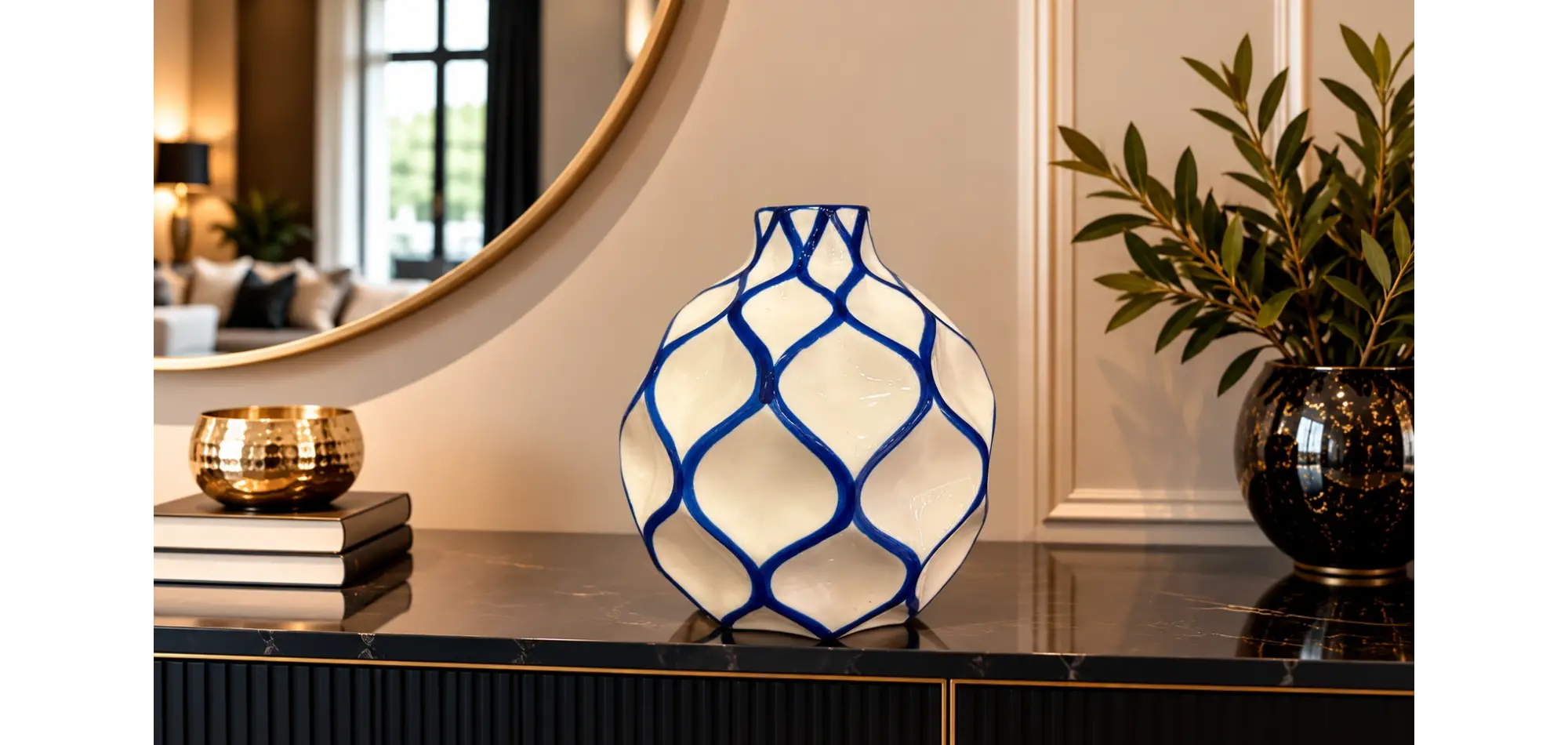 Geometrik Kabartma Cobalt Blue Vazo