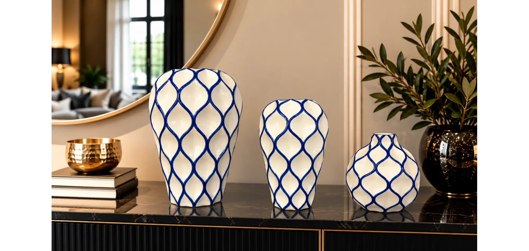 Geometrik Kabartma Cobalt Blue Vazo