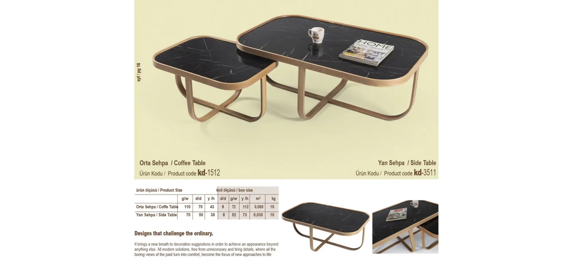Lotus Orta ve Yan Sehpa 2li Set
