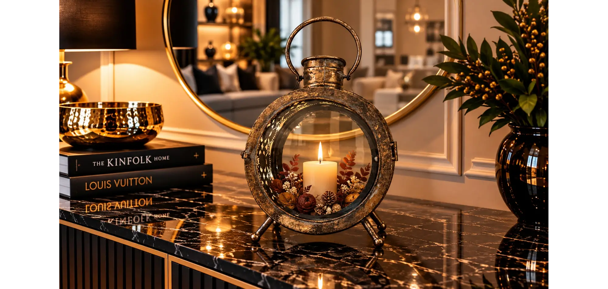 Antik Bronz Eskitme Metal Mumluk Fener