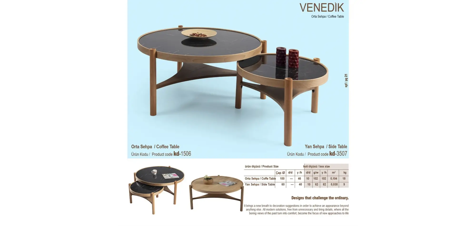 Venedik Orta ve Yan Sehpa 2li Set