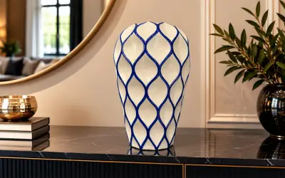 Geometrik Kabartma Cobalt Blue Vazo