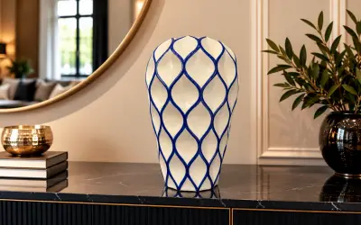 Geometrik Kabartma Cobalt Blue Vazo
