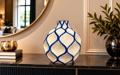 Geometrik Kabartma Cobalt Blue Vazo
