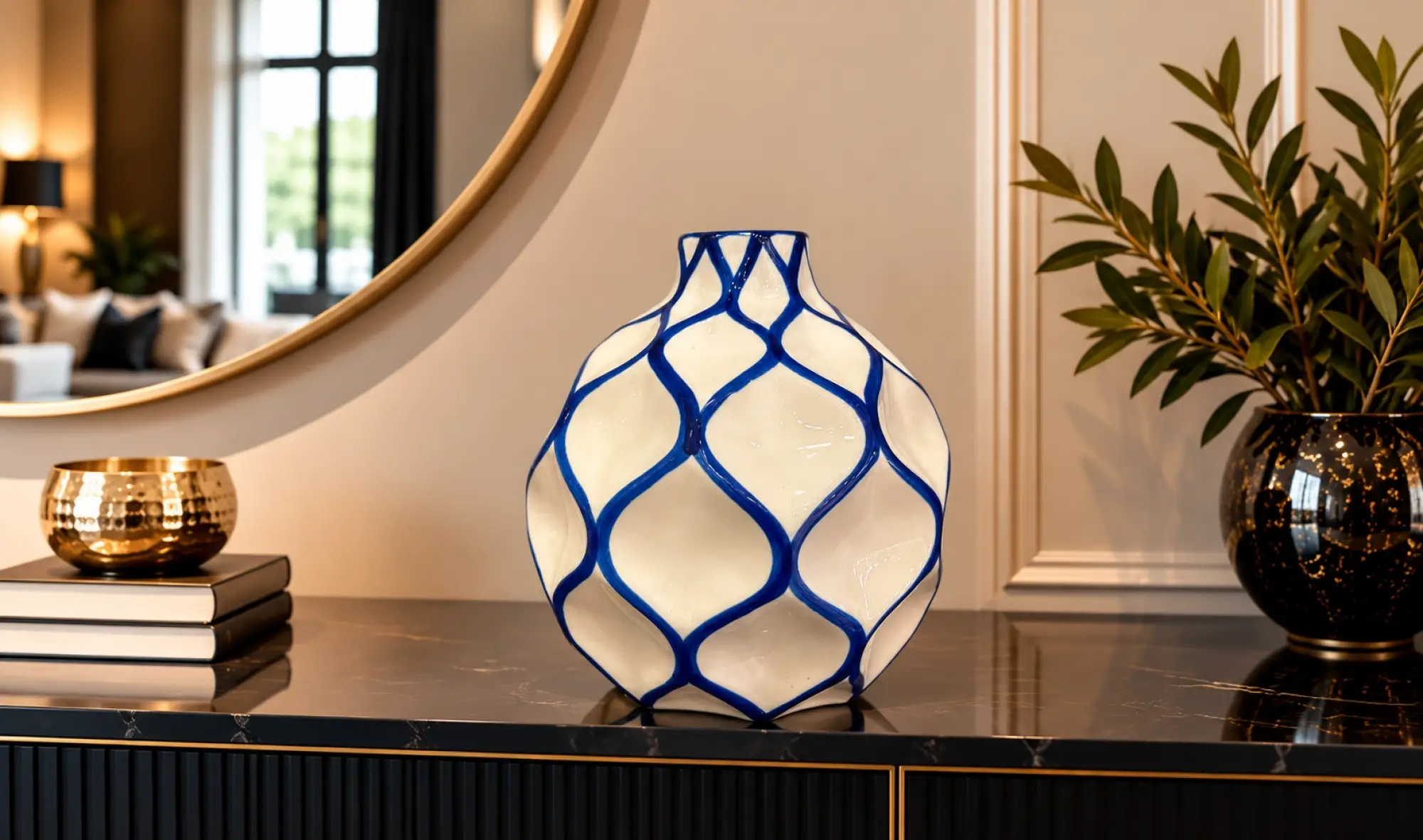 Geometrik Kabartma Cobalt Blue Vazo