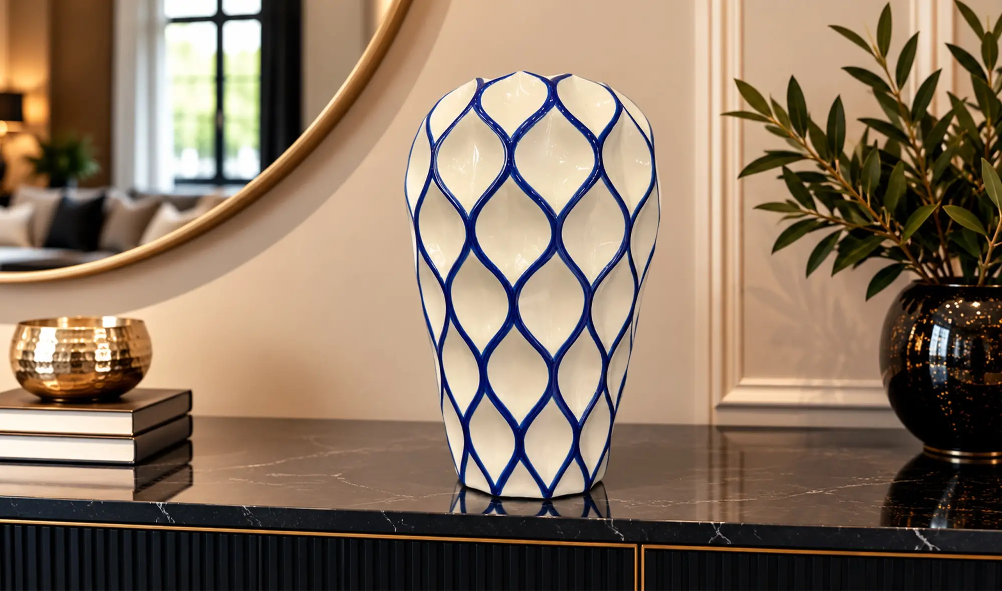 Geometrik Kabartma Cobalt Blue Vazo