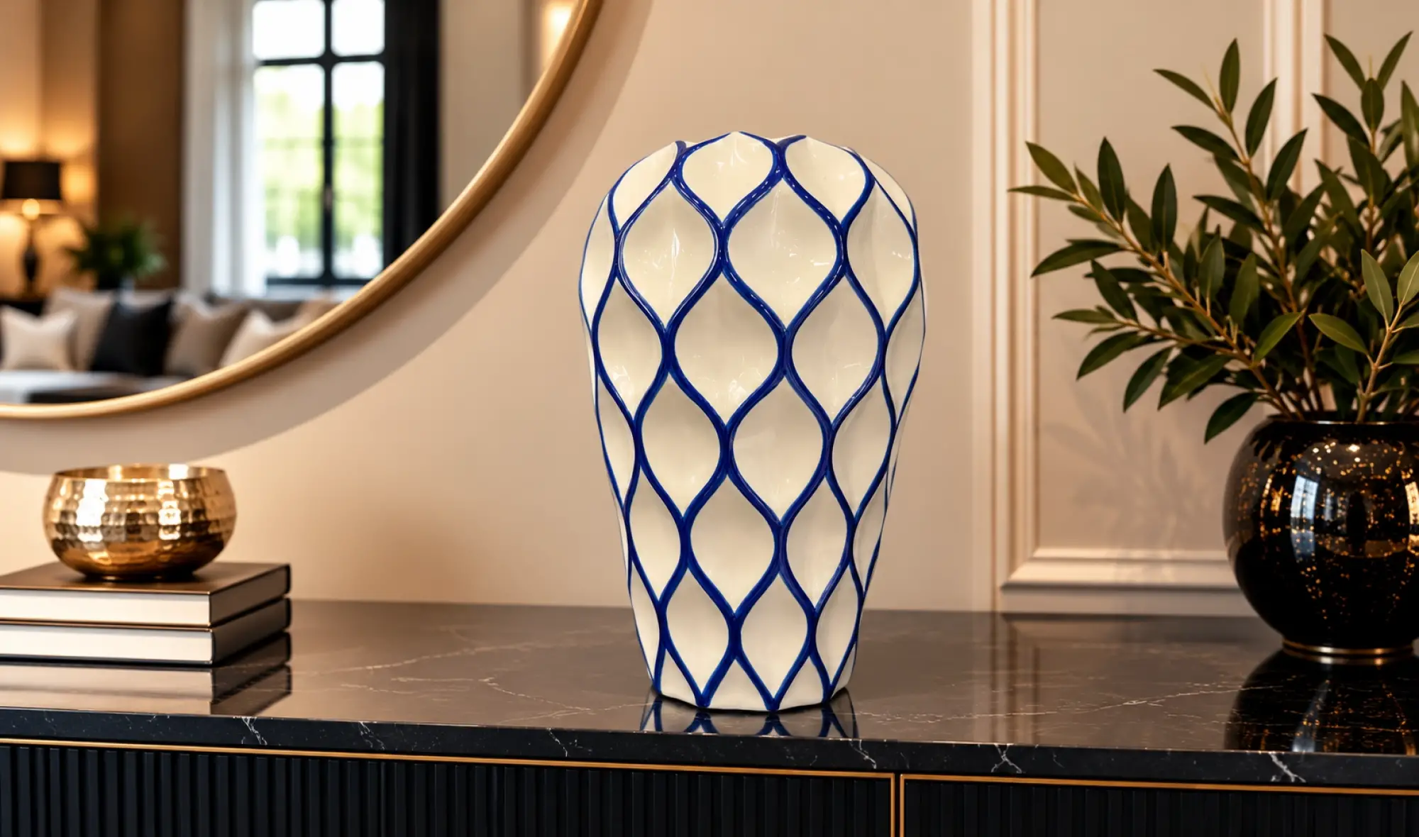 Geometrik Kabartma Cobalt Blue Vazo