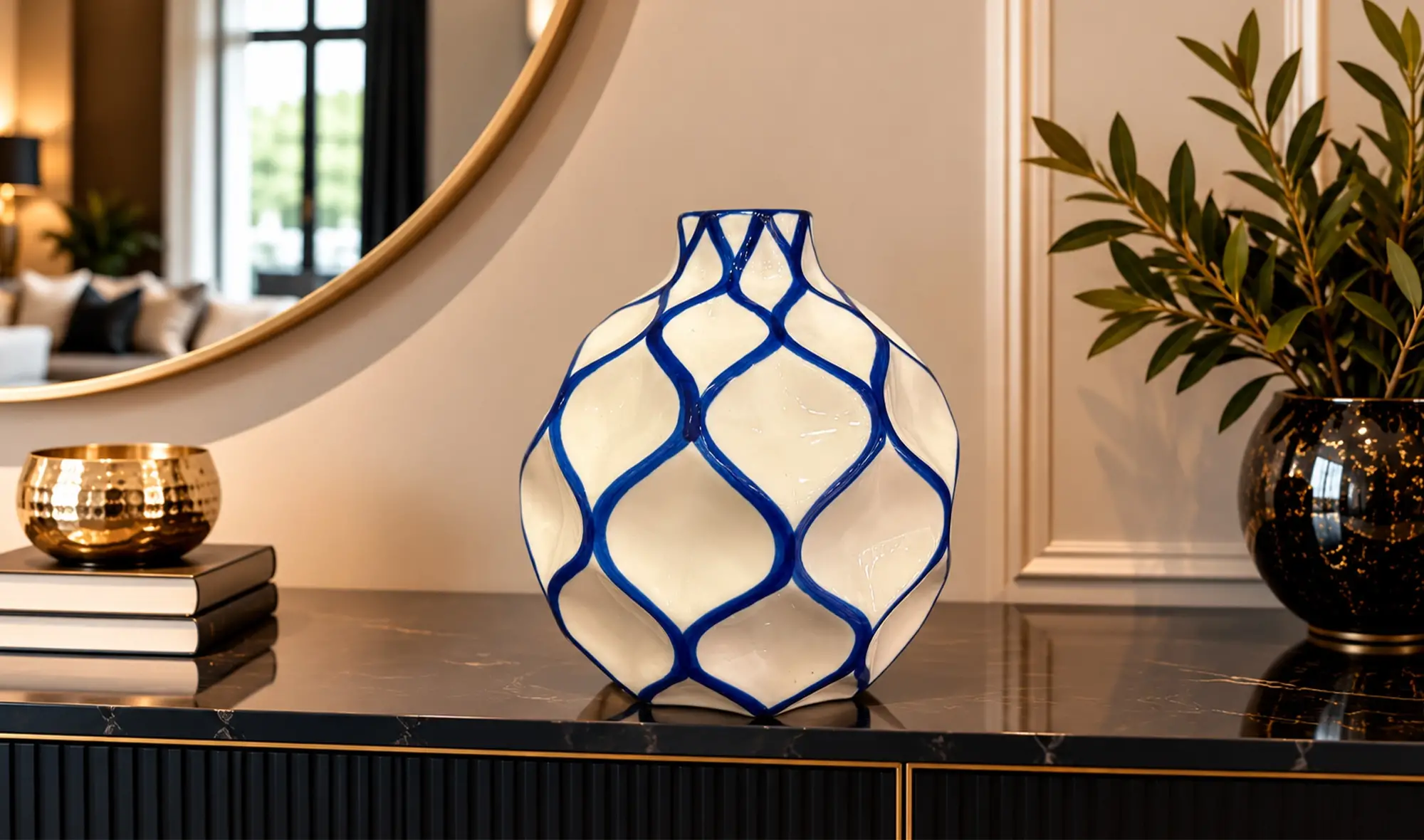 Geometrik Kabartma Cobalt Blue Vazo