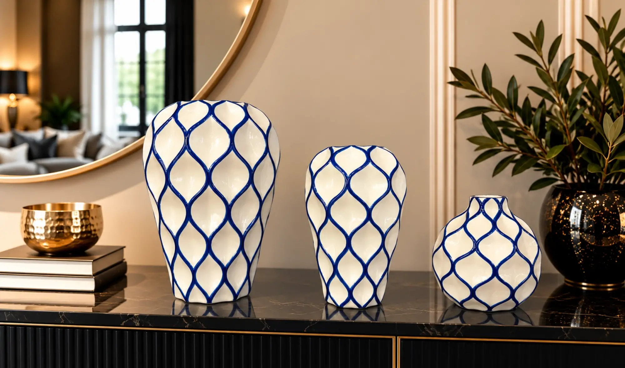 Geometrik Kabartma Cobalt Blue Vazo