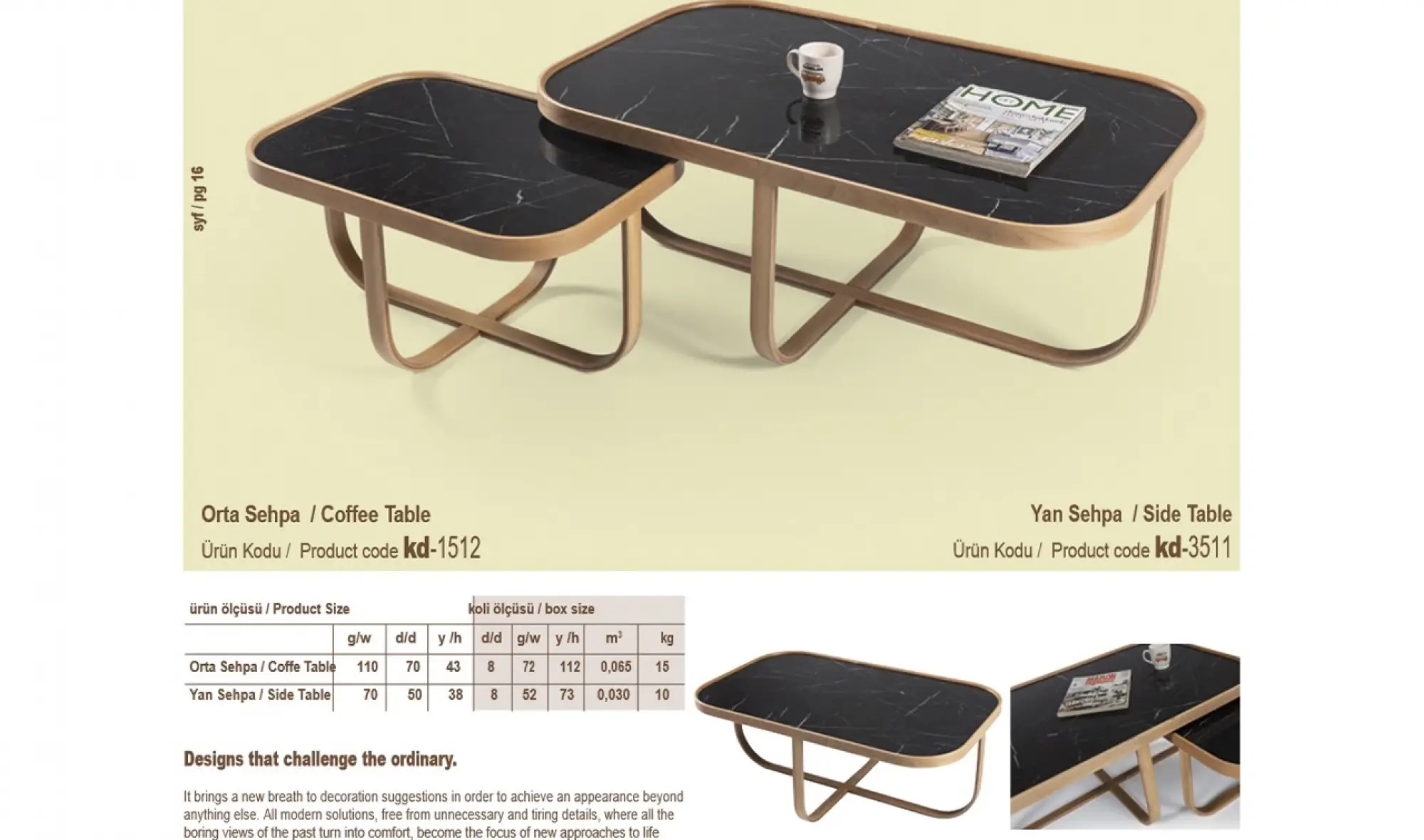 Lotus Orta ve Yan Sehpa 2'li Set