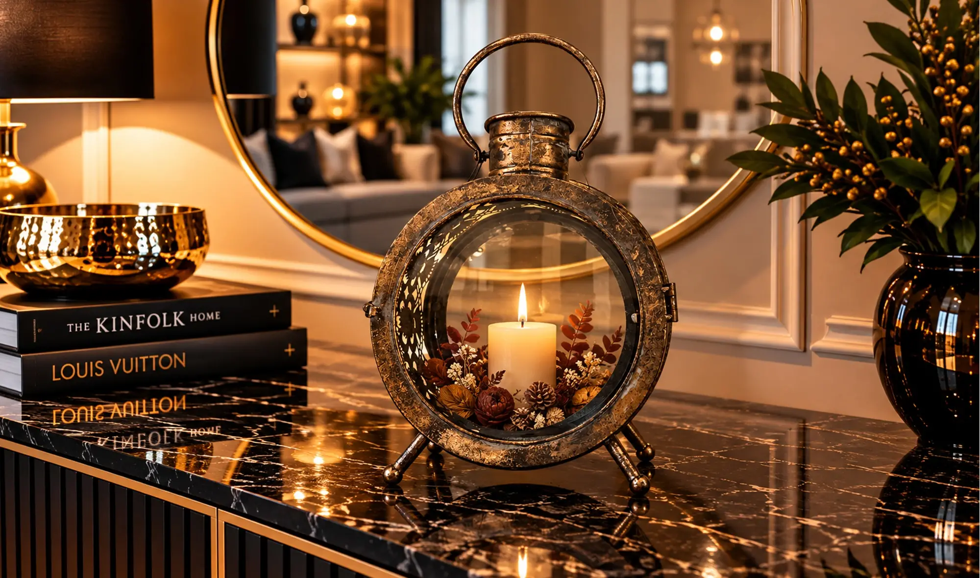 Antik Bronz Eskitme Metal Mumluk Fener