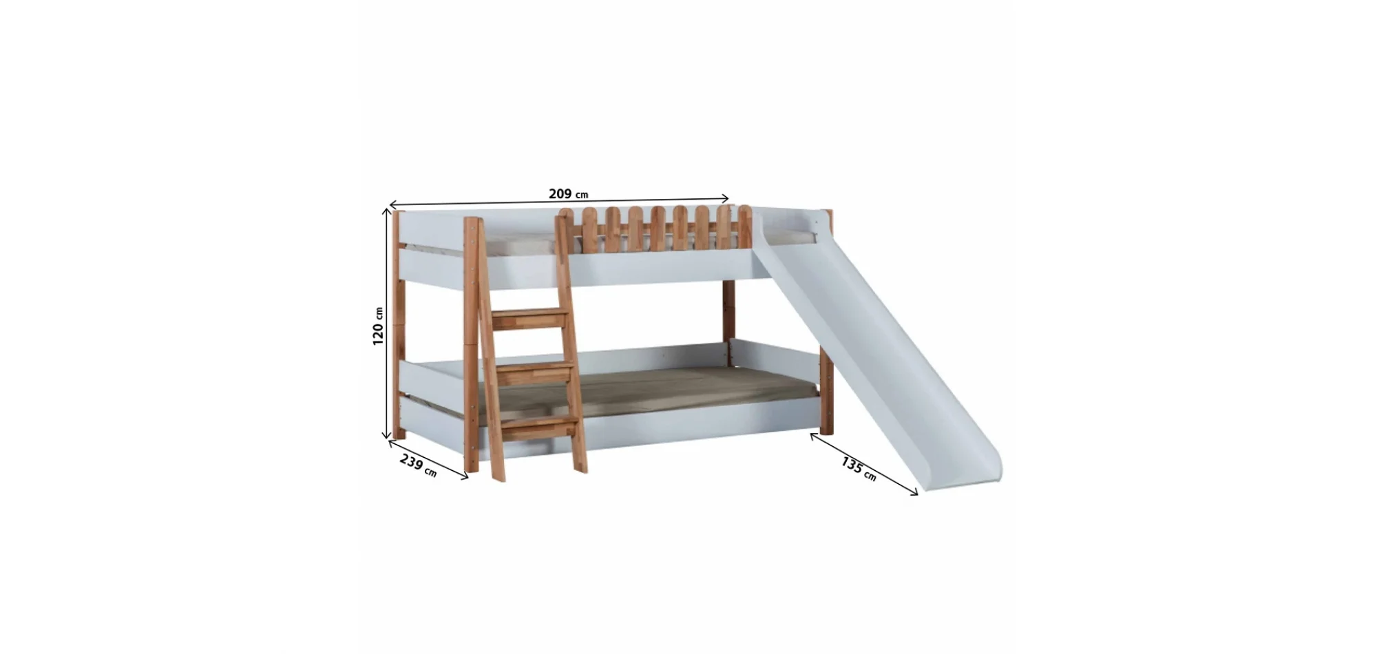 My House Ahşap Kaydıraklı Ranza 90*200