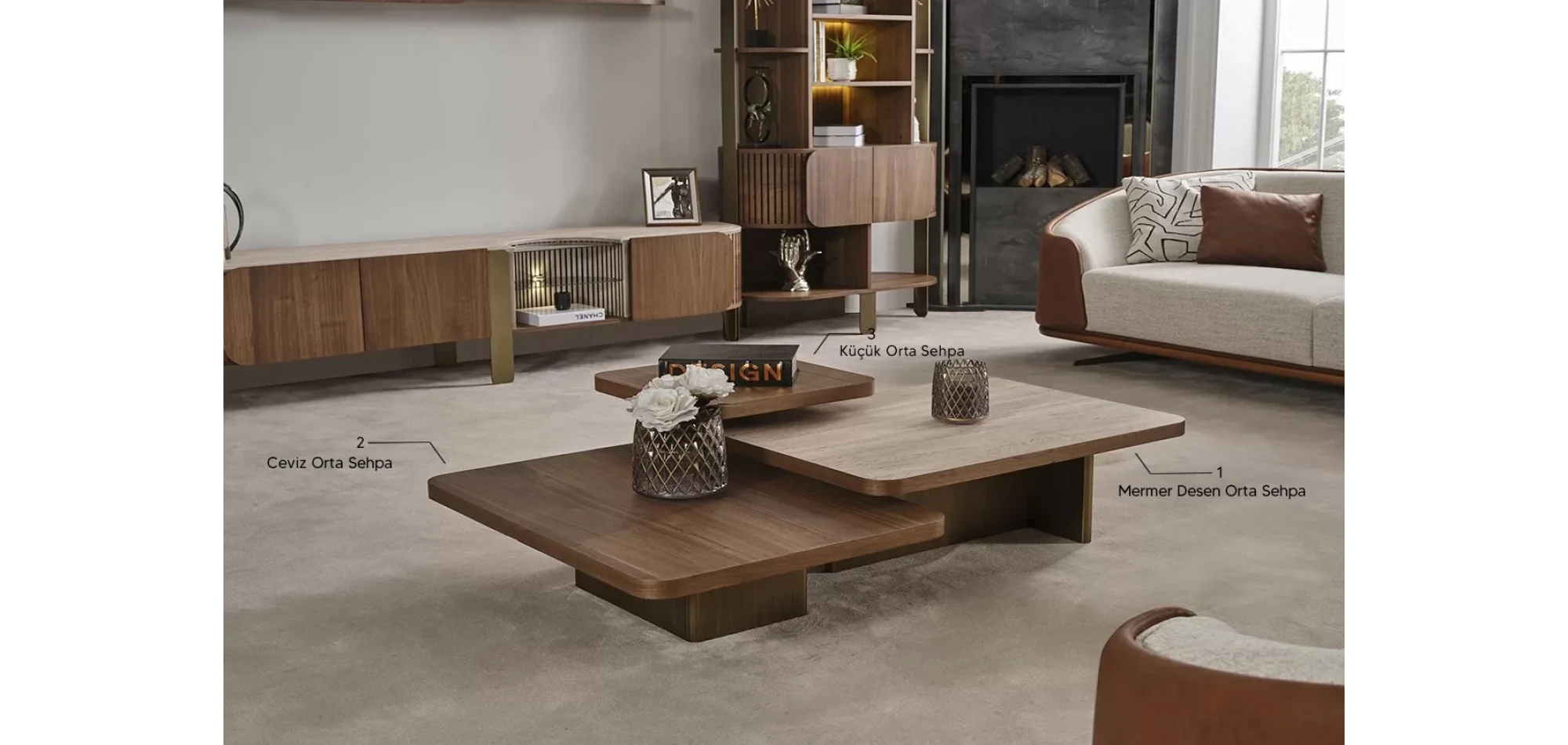 Adora Orta Sehpa (Mermer Desen) (G,92-D,69-Y,33)