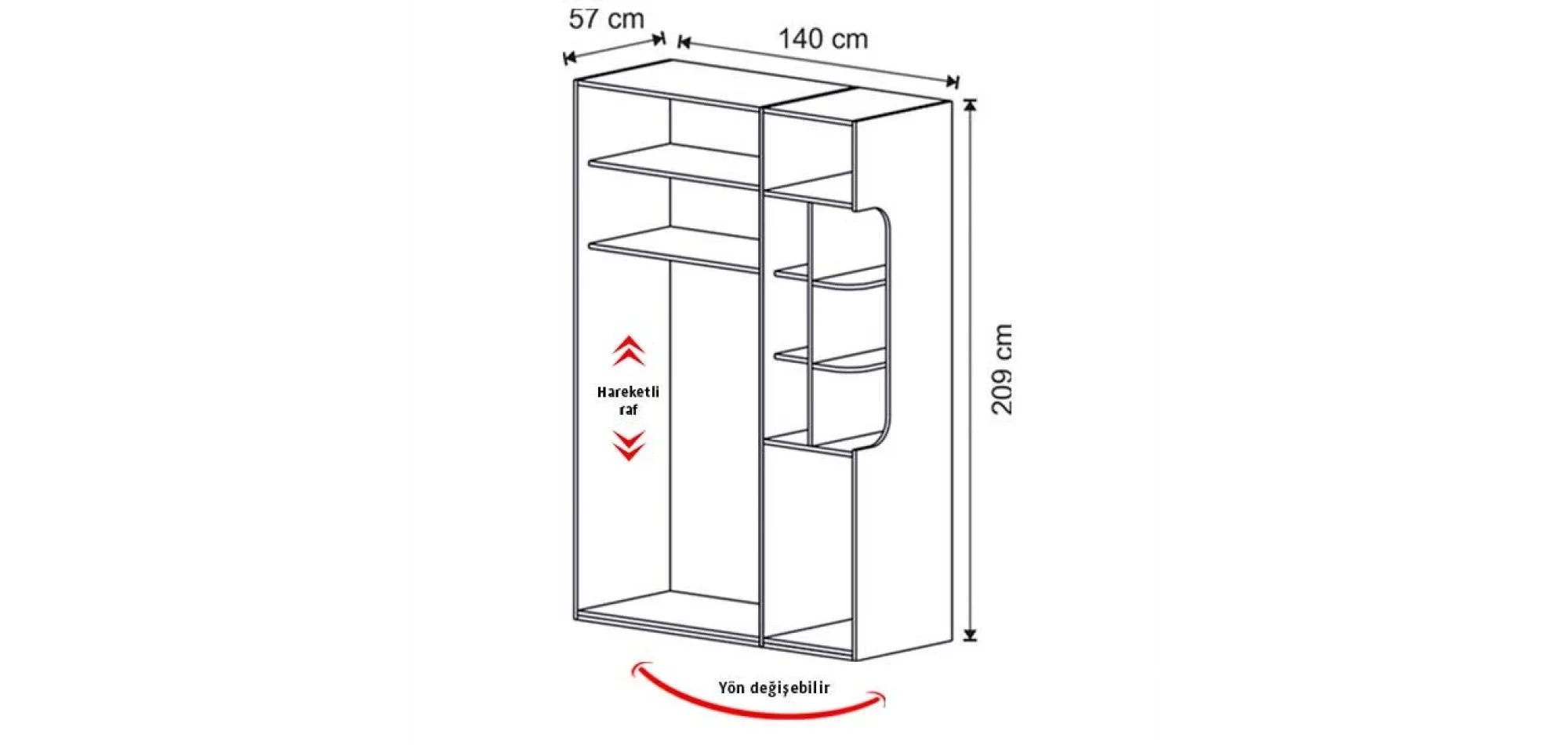 Ares 3 Kapılı Dolap (Seçenek 201-Sağ)