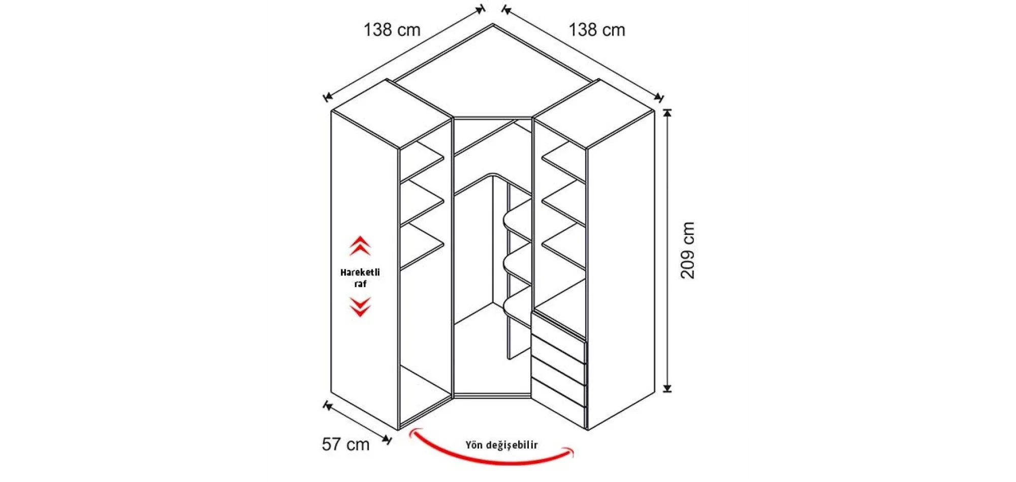 Atlas White Köşe Dolap (Seçenek 808)