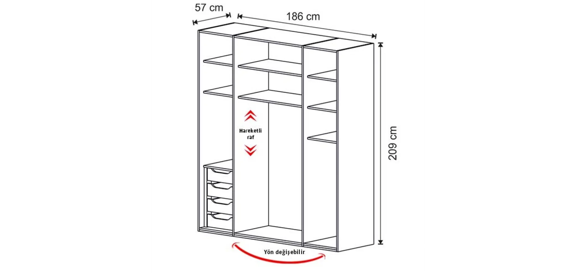 Aura 4 Kapılı Dolap (Seçenek 452+1K)