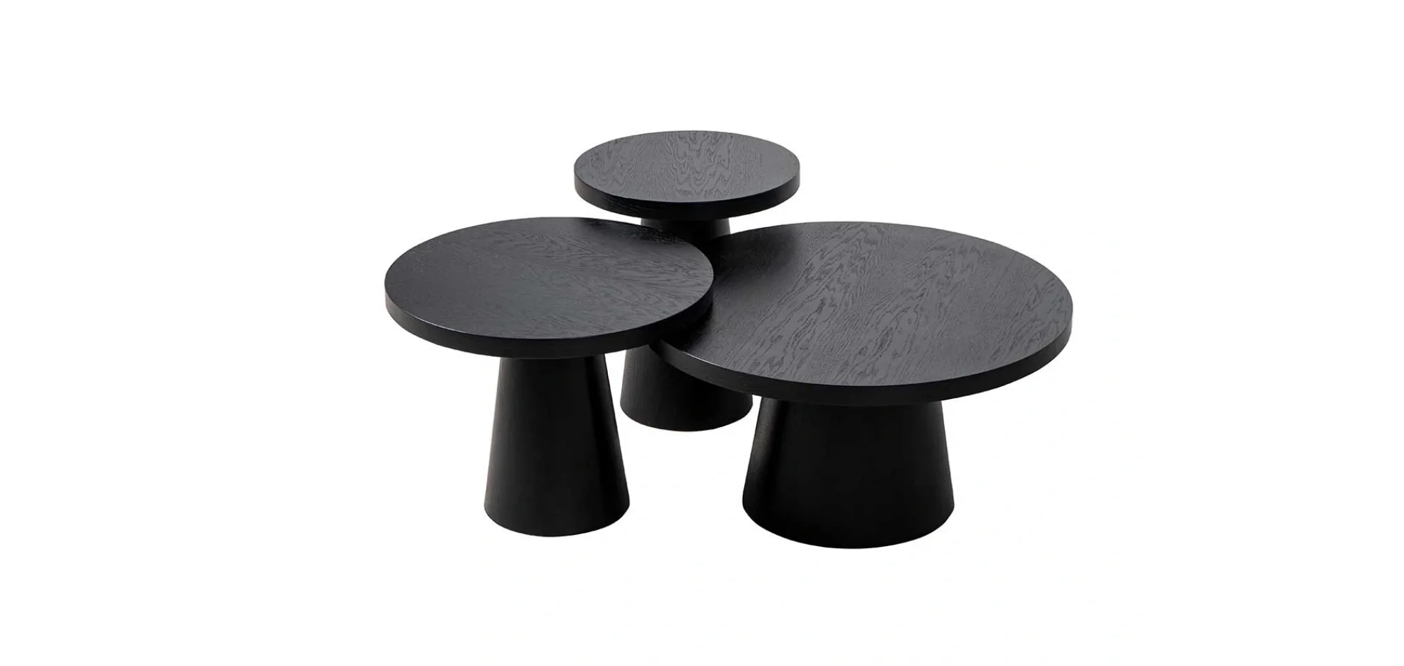 Konik Meşe Kaplamalı Siyah Sehpa Set