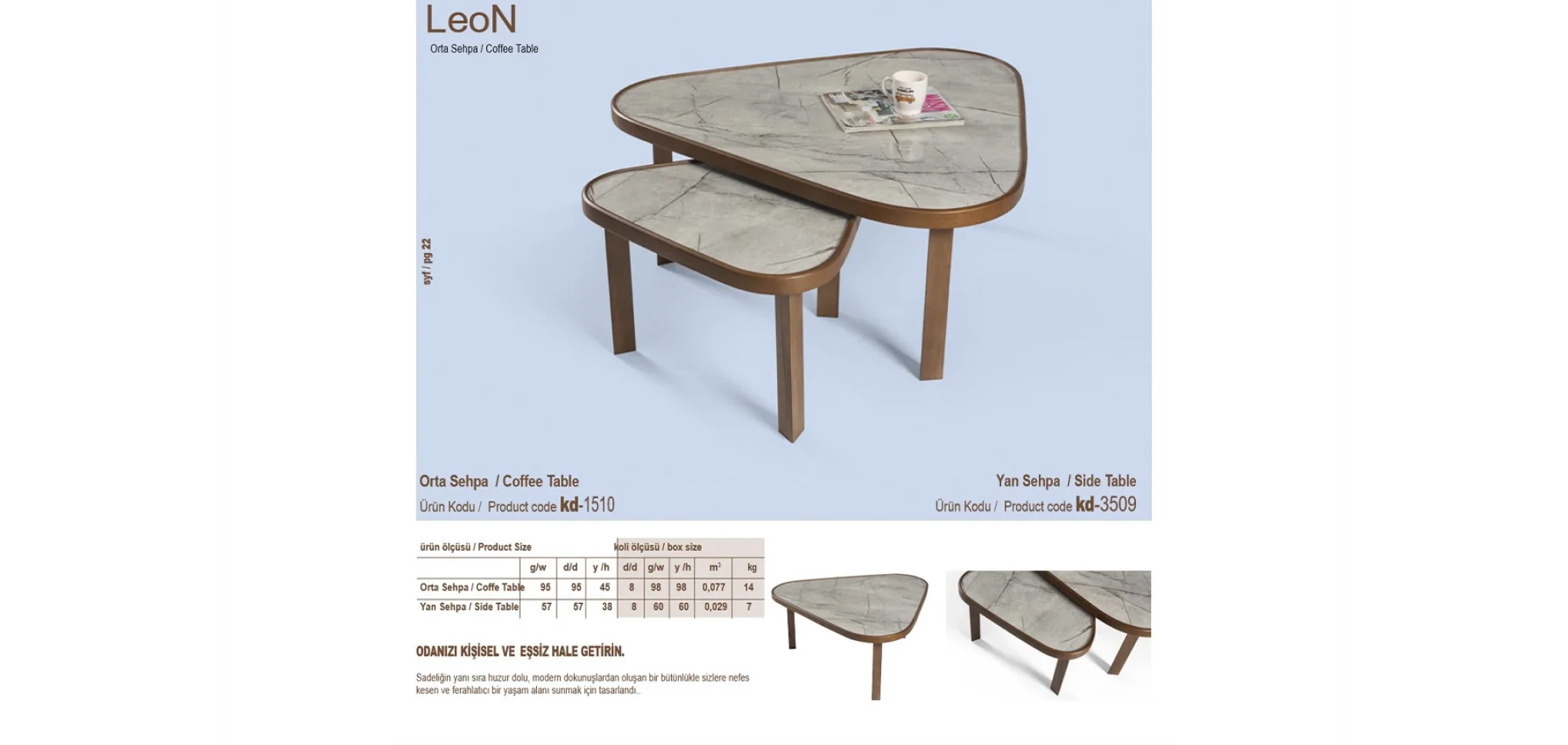 Leon Orta ve Yan Sehpa 2li Set