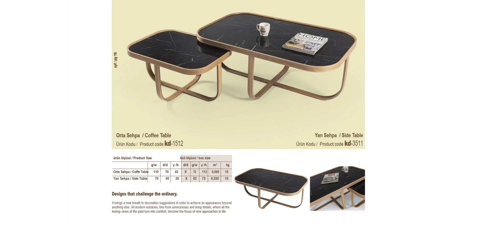 Lotus Orta ve Yan Sehpa 2li Set