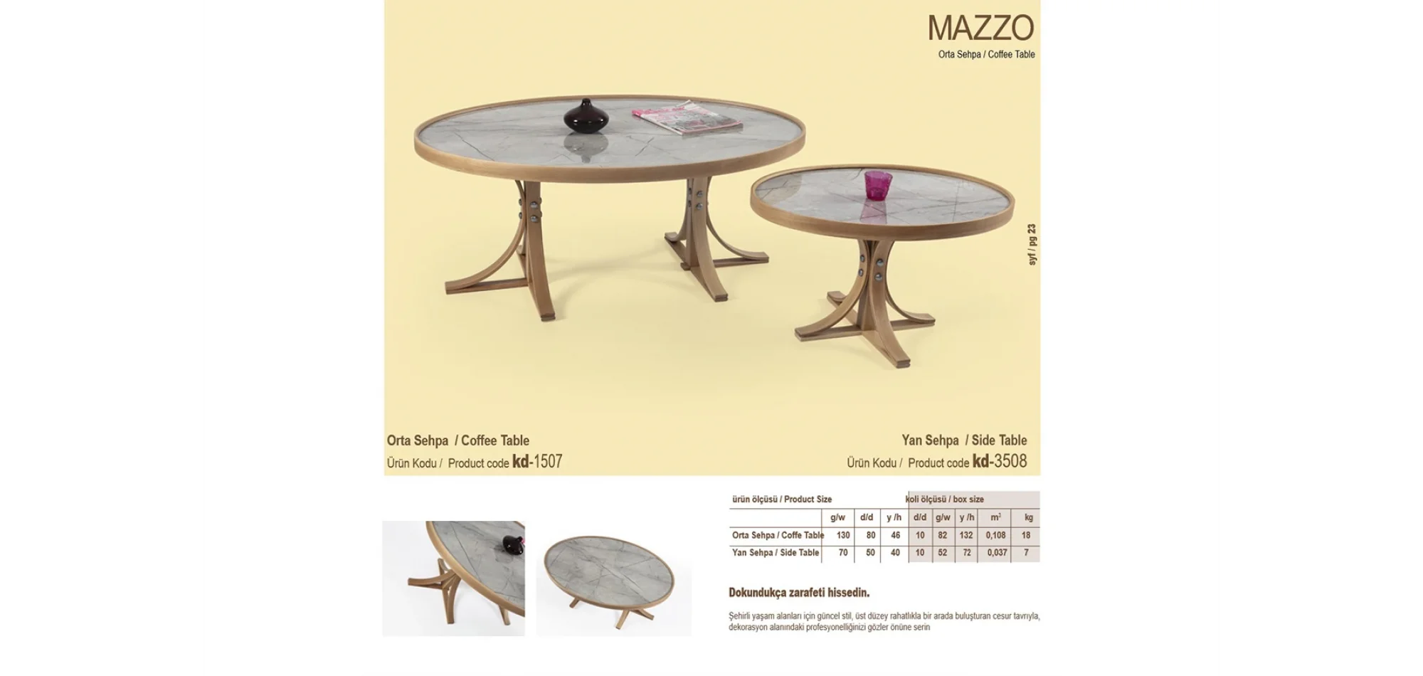 Mazzo Orta ve Yan Sehpa 2li Set