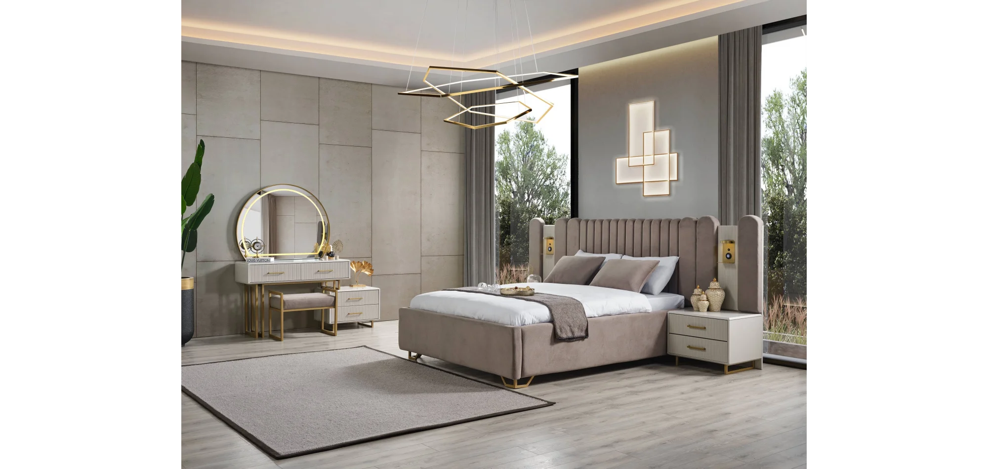 Obsidian Gold Şifonyer ve Ayna