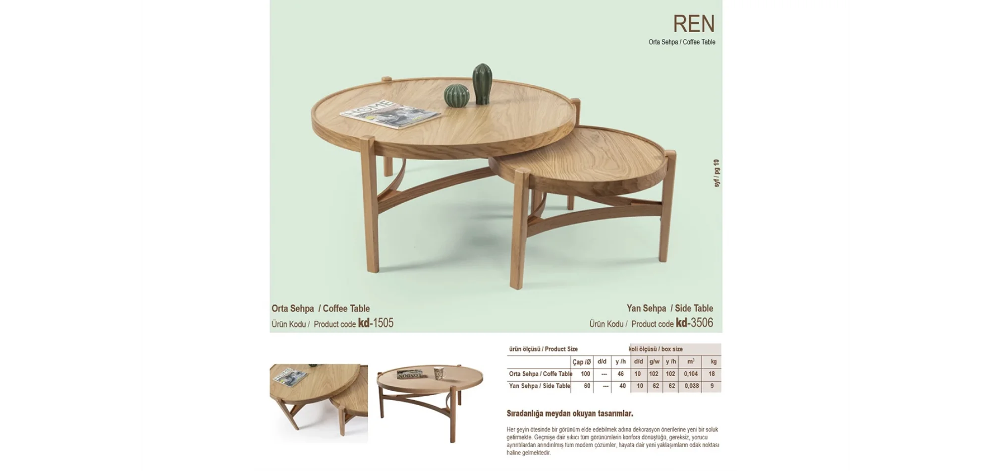 Ren Orta ve Yan Sehpa 2li Set