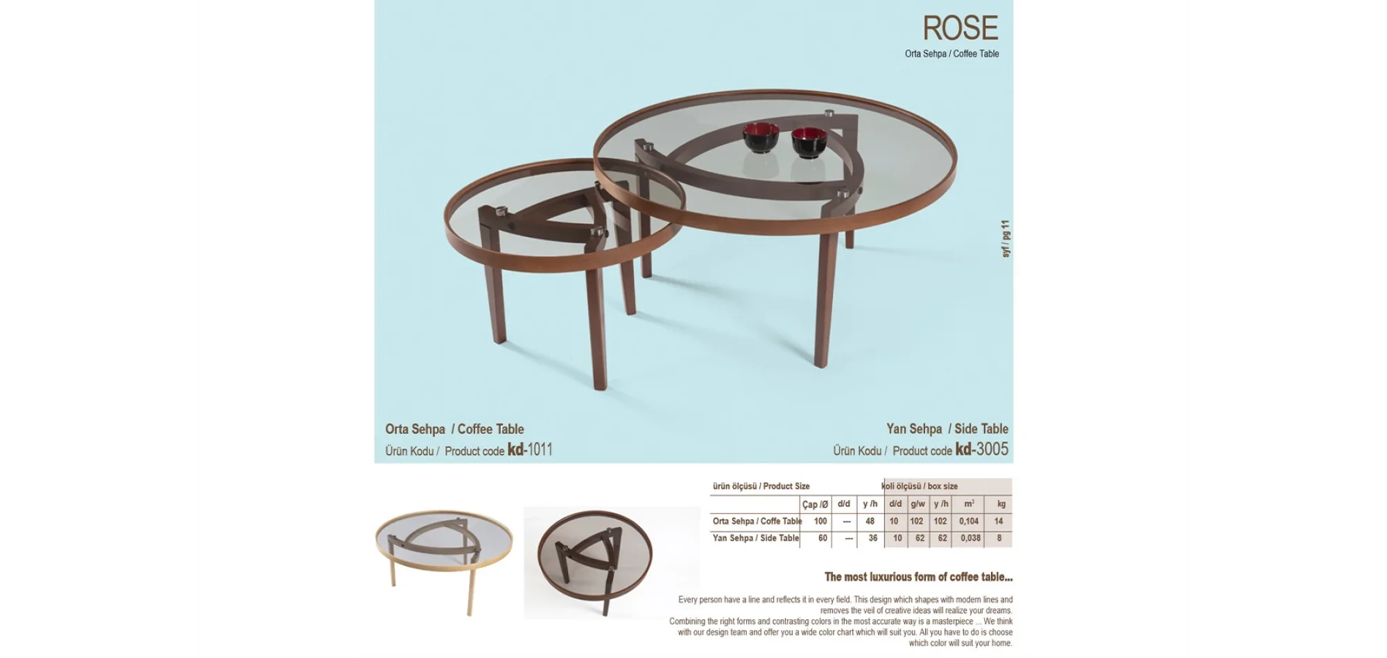 Rose Orta ve Yan Sehpa 2li Set