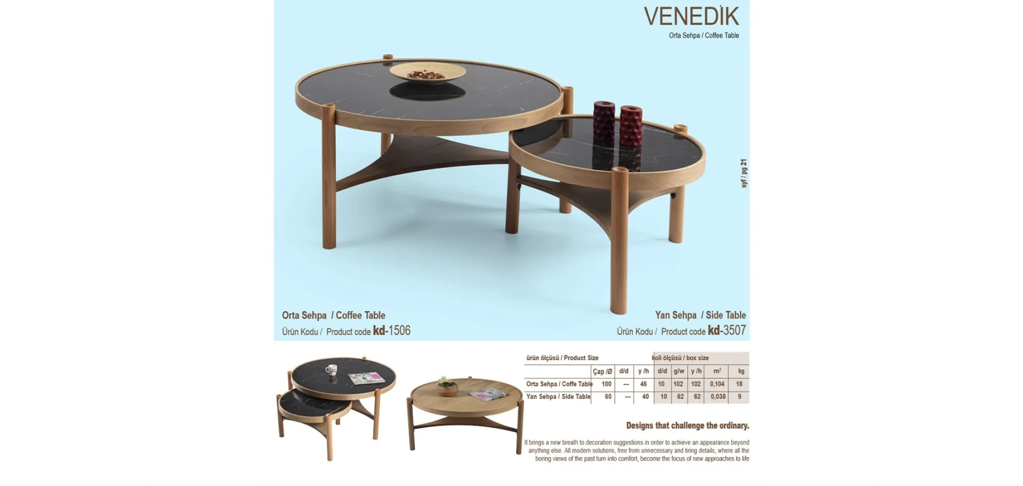 Venedik Orta ve Yan Sehpa 2li Set