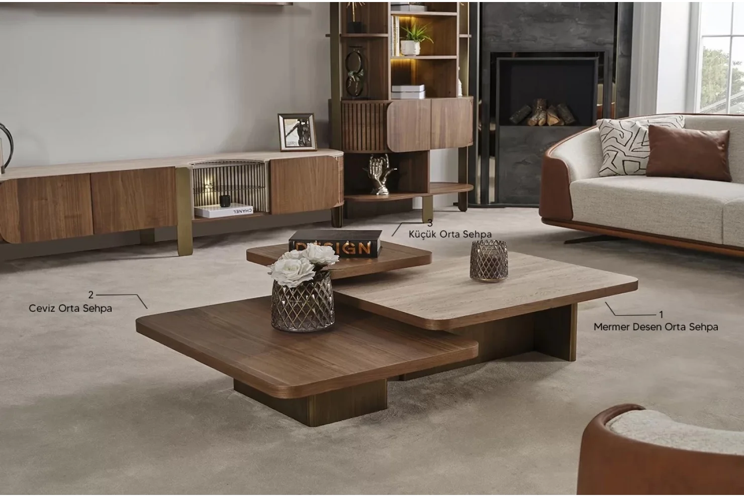 Adora Orta Sehpa (Mermer Desen) (G,92-D,69-Y,33)