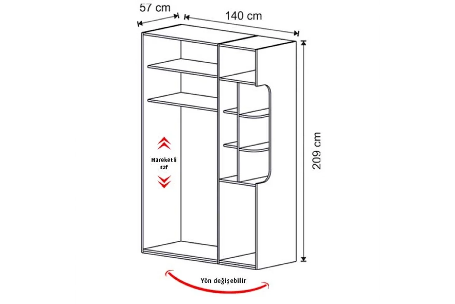 Ares 3 Kapılı Dolap (Seçenek 314-R)