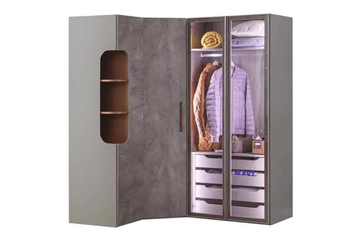 Ares 4 Kapılı Köşe Dolap 861 + Sol Blok + 2K İç Çekmece