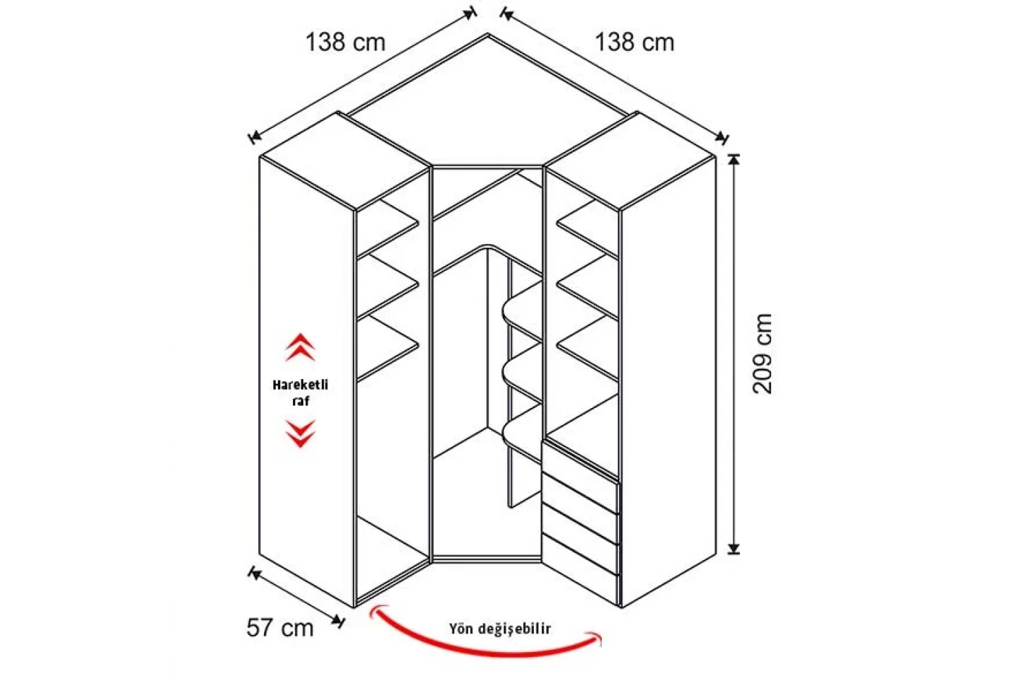 Atlas White Köşe Dolap (Seçenek 808)