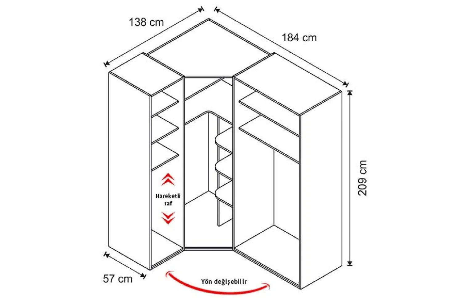 Atlas White Köşe Dolap (Seçenek 832)