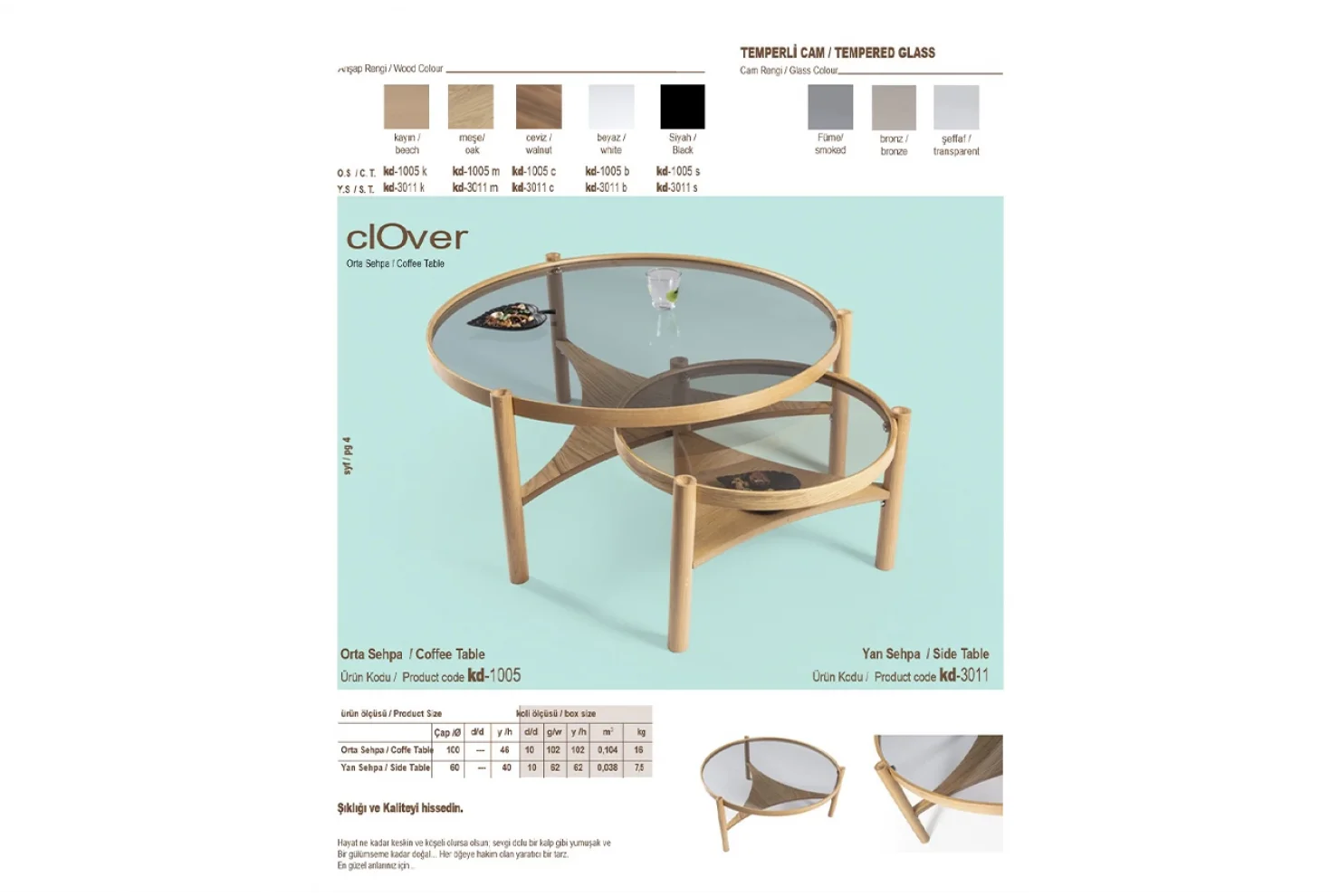 Clover Orta ve Yan Sehpa 2li Set