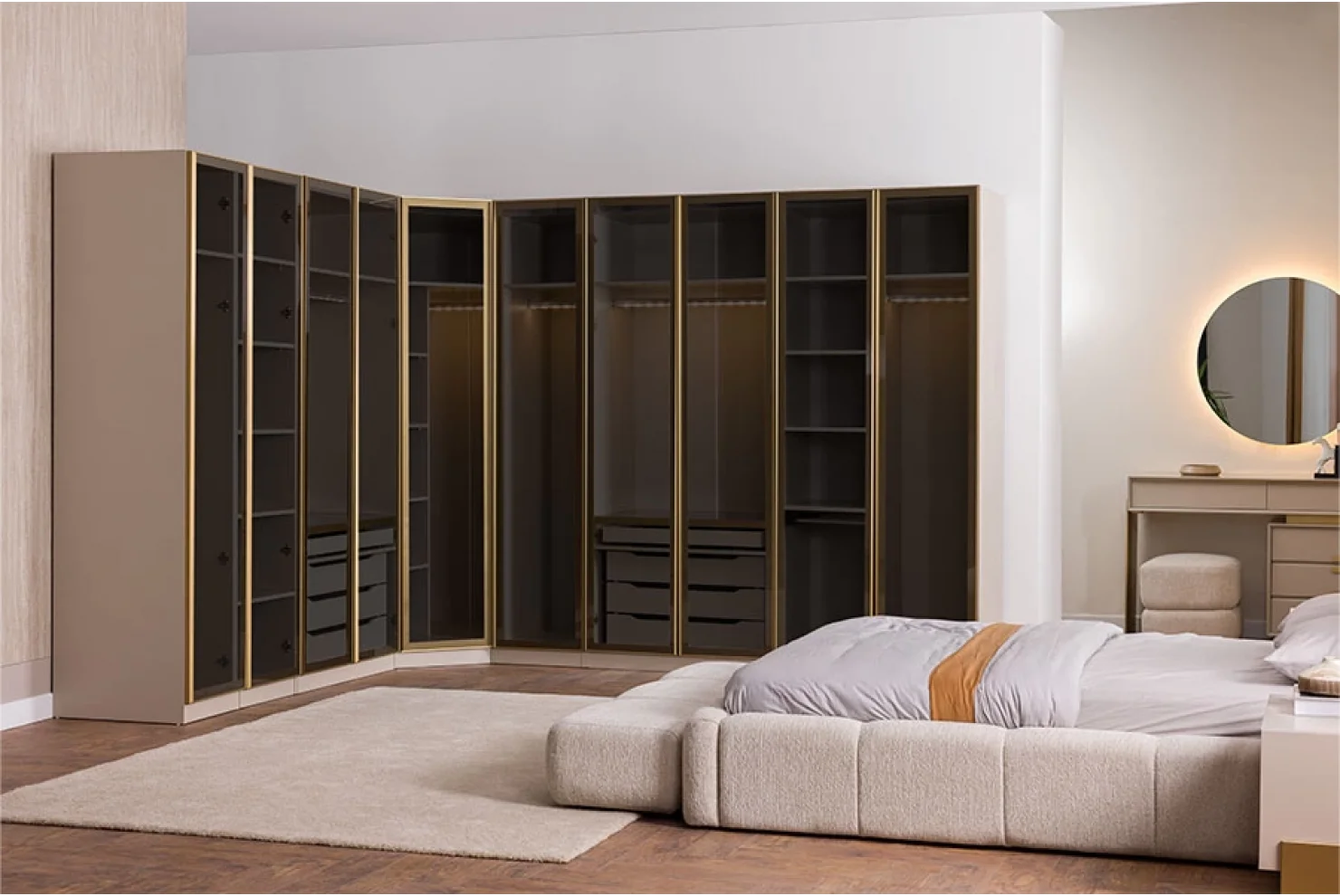 Gloria Yatak Odası Takımı Dolap | 2 li Çekmeceli (G93*Y222*D58) 1 Adet - Dolap 2 li Raflı (G93*Y222*D58) 1 Adet - Dolap Tekli Raflı (G46,5*Y222*D58) 1 Adet - Şifonyer(G140*Y89*D44) 1 Adet - Şifonyer Aynası (89*89*2) 1 Adet - Komodin (G65*Y50*D44) 2 Adet -