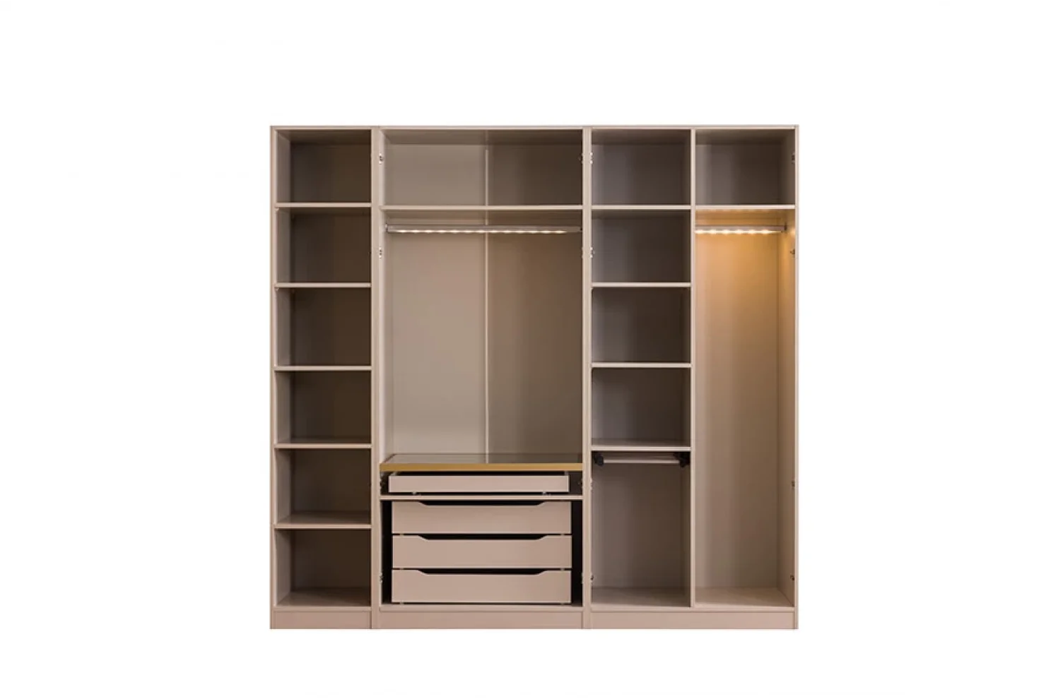 Gloria Yatak Odası Takımı Dolap | 2 li Çekmeceli (G93*Y222*D58) 1 Adet - Dolap 2 li Raflı (G93*Y222*D58) 1 Adet - Dolap Tekli Raflı (G46,5*Y222*D58) 1 Adet - Şifonyer(G140*Y89*D44) 1 Adet - Şifonyer Aynası (89*89*2) 1 Adet - Komodin (G65*Y50*D44) 2 Adet -