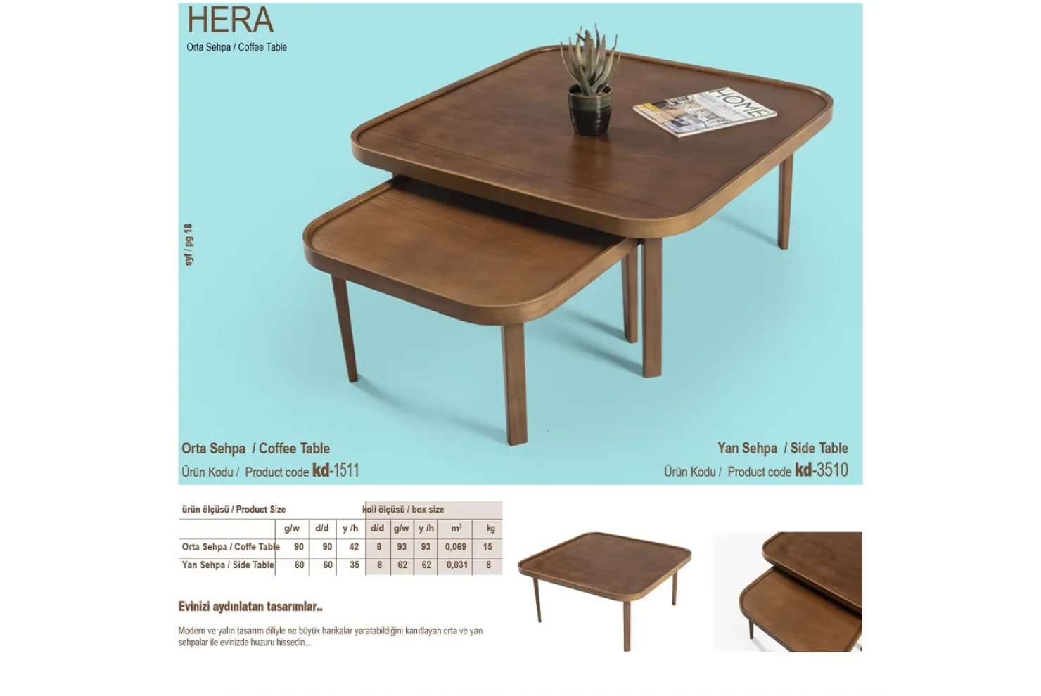 Hera Orta ve Yan Sehpa 2li Set