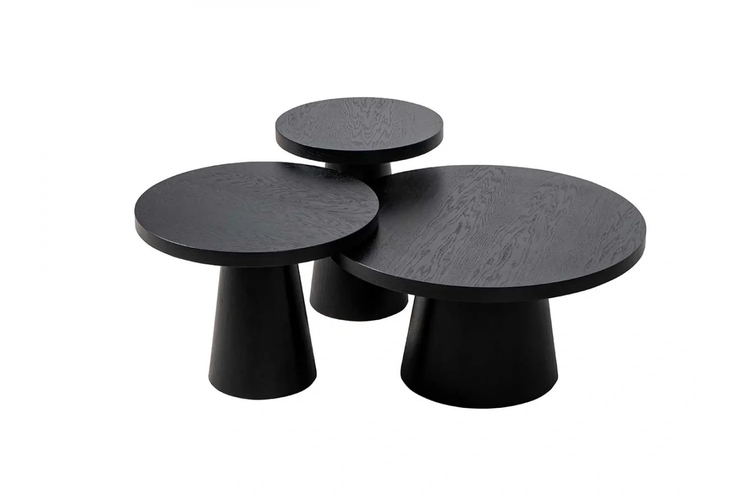 Konik Meşe Kaplamalı Siyah Sehpa Set