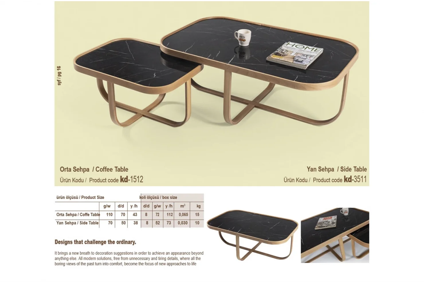 Lotus Orta ve Yan Sehpa 2li Set