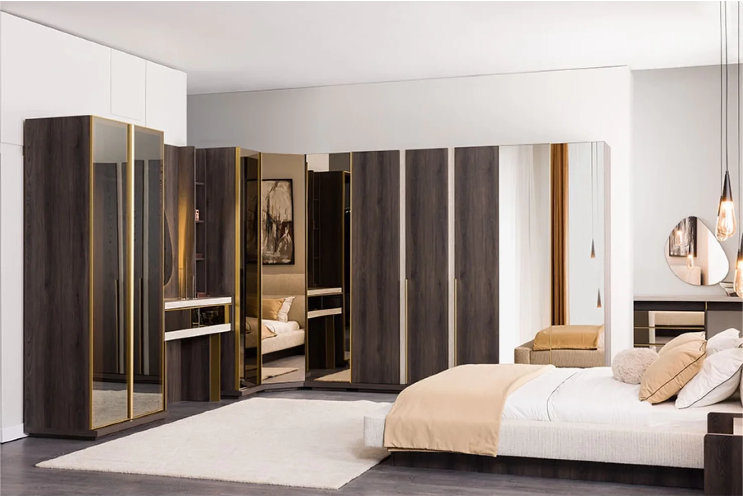 Lyric Yatak Odası Takımı 2 Kapılı Dolap | 1 Adet - 3 Kapılı Dolap 1 Adet -Köşe Dolap 1 Dolap - Karyola 1 Adet - Şifonyer 1 Adet - Şifonyer Ayna 1 Adet - Komodin 2 Adet