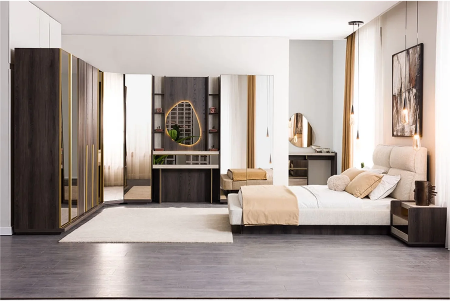 Lyric Yatak Odası Takımı 2 Kapılı Dolap | 1 Adet - 3 Kapılı Dolap 1 Adet -Köşe Dolap 1 Dolap - Karyola 1 Adet - Şifonyer 1 Adet - Şifonyer Ayna 1 Adet - Komodin 2 Adet