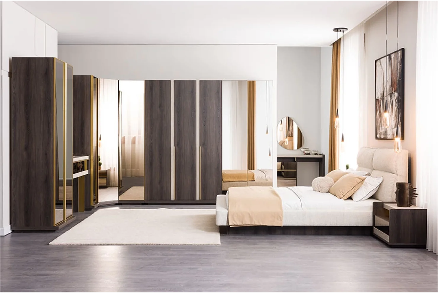 Lyric Yatak Odası Takımı 2 Kapılı Dolap | 1 Adet - 3 Kapılı Dolap 1 Adet -Köşe Dolap 1 Dolap - Karyola 1 Adet - Şifonyer 1 Adet - Şifonyer Ayna 1 Adet - Komodin 2 Adet