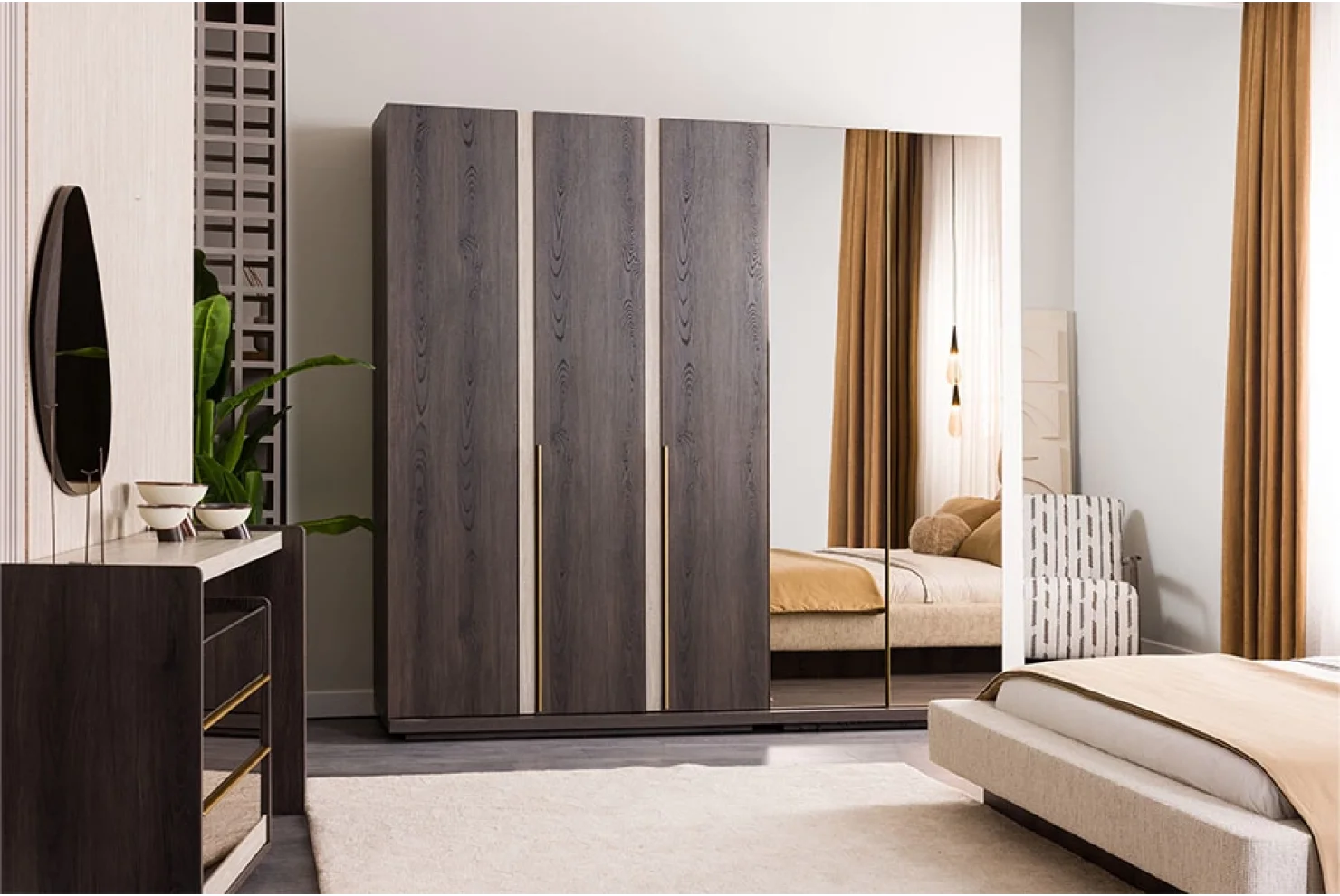 Lyric Yatak Odası Takımı 2 Kapılı Dolap | 1 Adet - 3 Kapılı Dolap 1 Adet -Köşe Dolap 1 Dolap - Karyola 1 Adet - Şifonyer 1 Adet - Şifonyer Ayna 1 Adet - Komodin 2 Adet