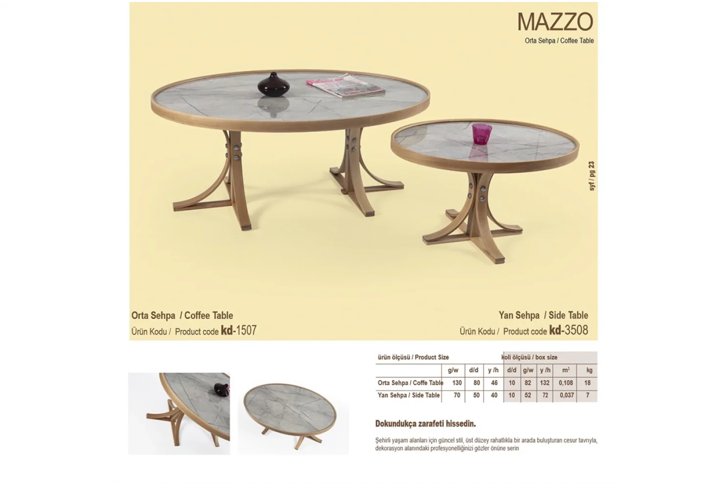 Mazzo Orta ve Yan Sehpa 2li Set