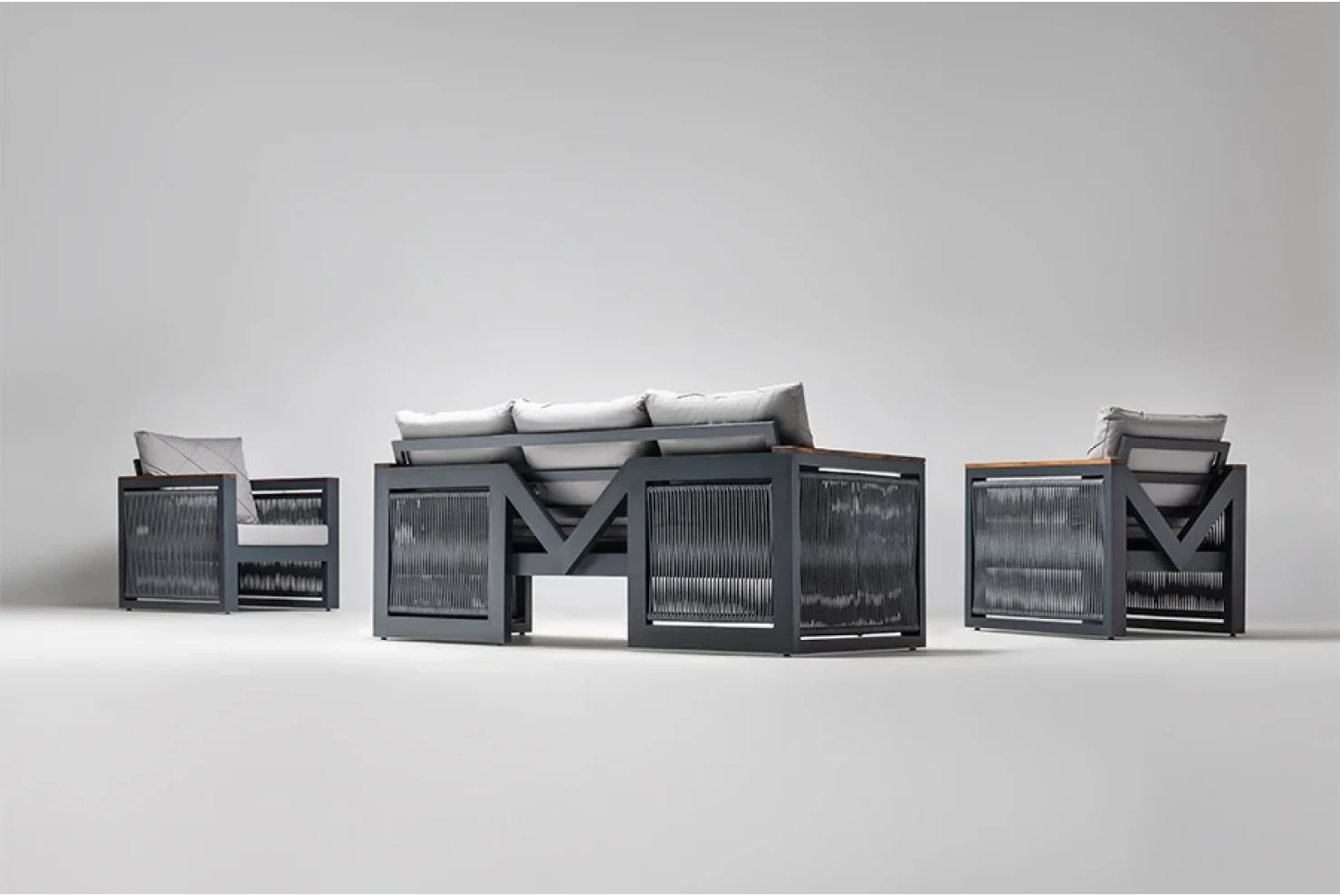 MİLANO OTURMA GRUBU ALÜMİNYUM İP ÖRGÜLÜ 3+1+1