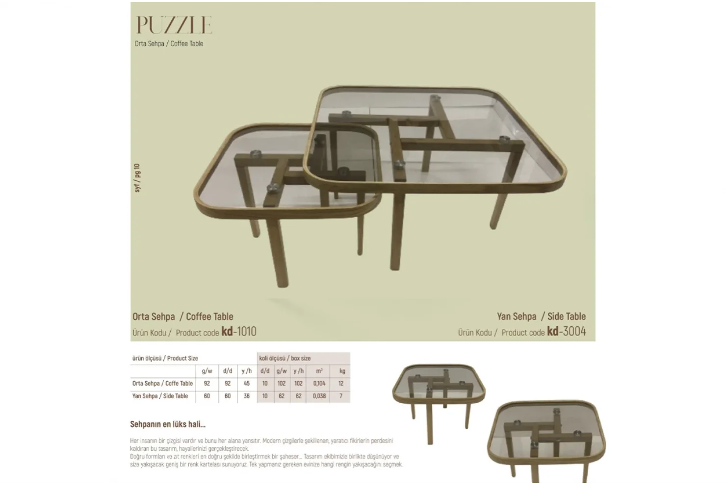 Puzzle Orta ve Yan Sehpa 2li Set