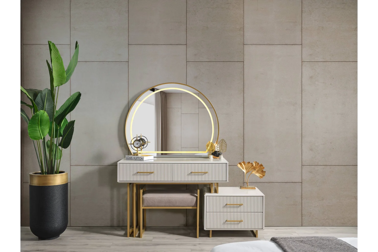 Obsidian Gold Şifonyer ve Ayna