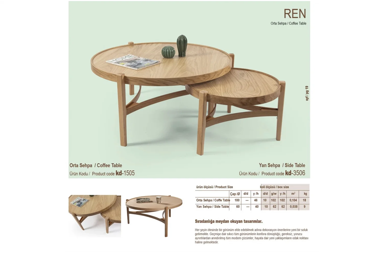 Ren Orta ve Yan Sehpa 2li Set